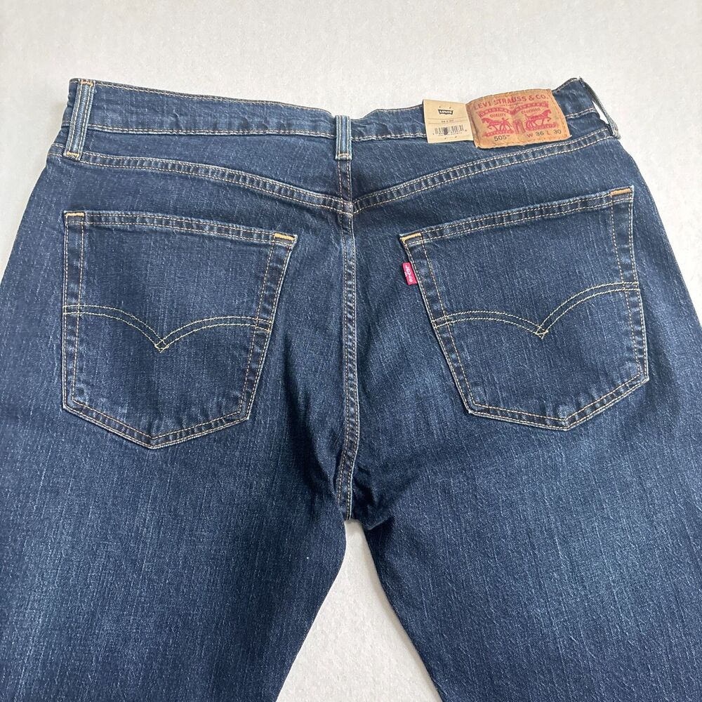 Levi's 505 Regular Eco Ease Straight Leg Jeans Mens 36x30 Dark Wash NWT 2195 - Picture 5 of 7